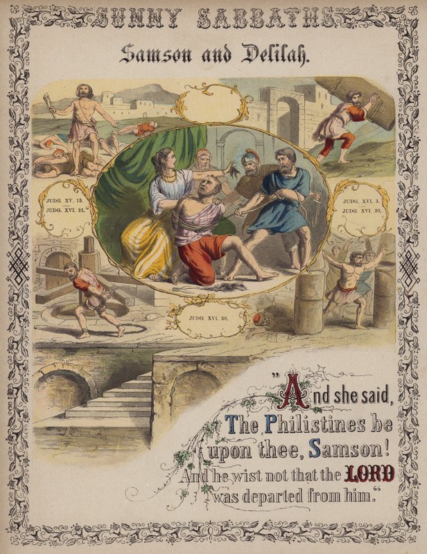 Samson og Delila (farget gravering) av English School