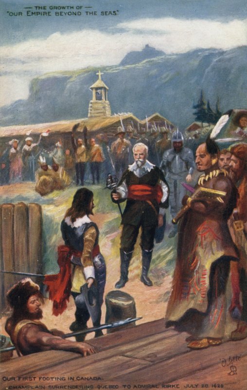 Samuel de Champlain overgir Quebec til admiral Kirke, 20. juli 1629 av English School