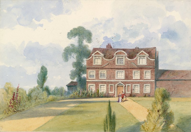 Sandford Manor House, Fulham, London, tidligere boligstedet til Nell Gwynne (wc på papir) av English School