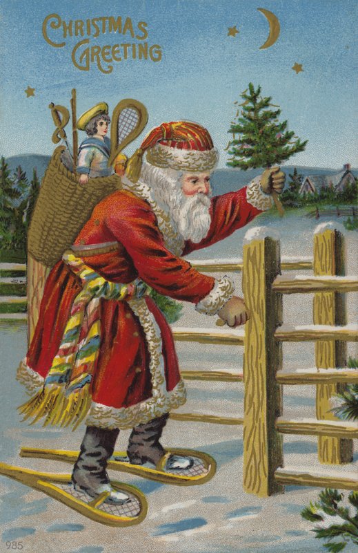 Julenissen på truger (chromolitho) av English School