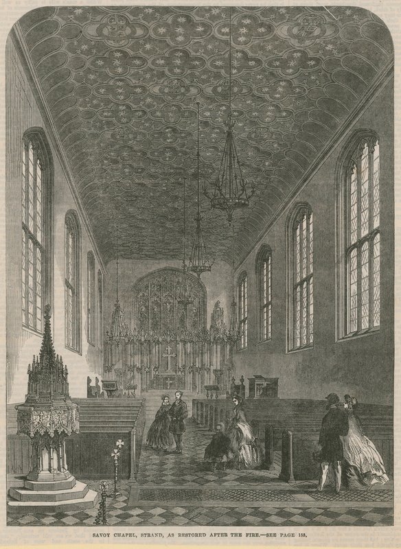 Savoy Chapel, Strand, som restaurert etter brannen av English School