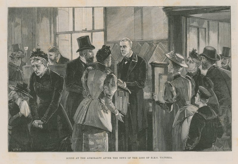 Scene på The Admiralty etter nyheten om tapet av Victoria av English School