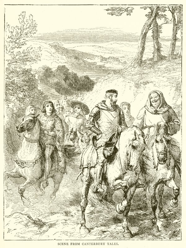 Scene fra Canterbury Tales av English School