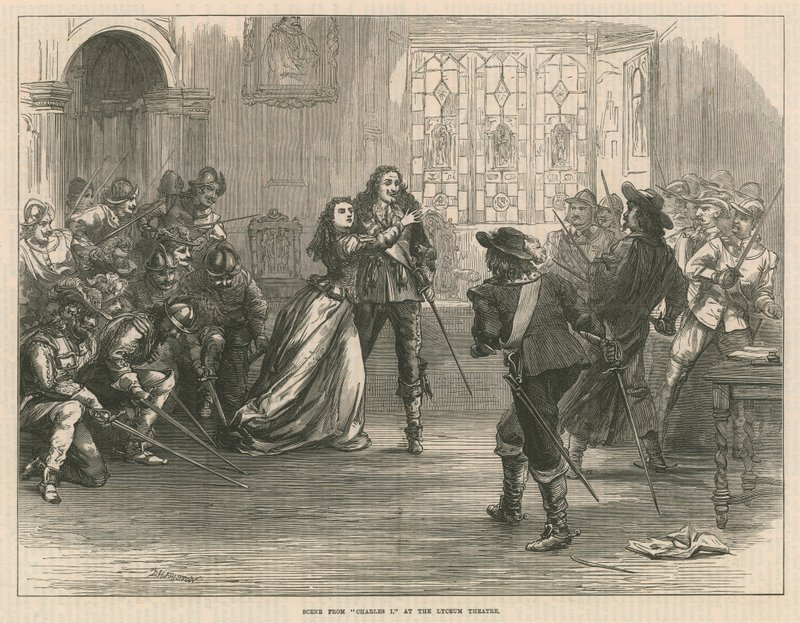Scene fra Charles I på Lyceum Theatre, London av English School