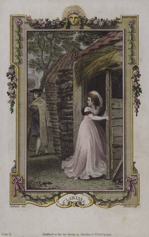 Scene fra Clarissa, av Samuel Richardson av English School