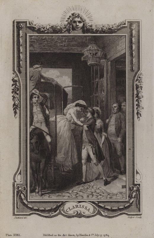 Scene fra Clarissa, av Samuel Richardson av English School