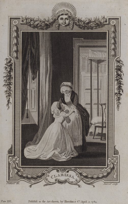 Scene fra Clarissa, av Samuel Richardson av English School