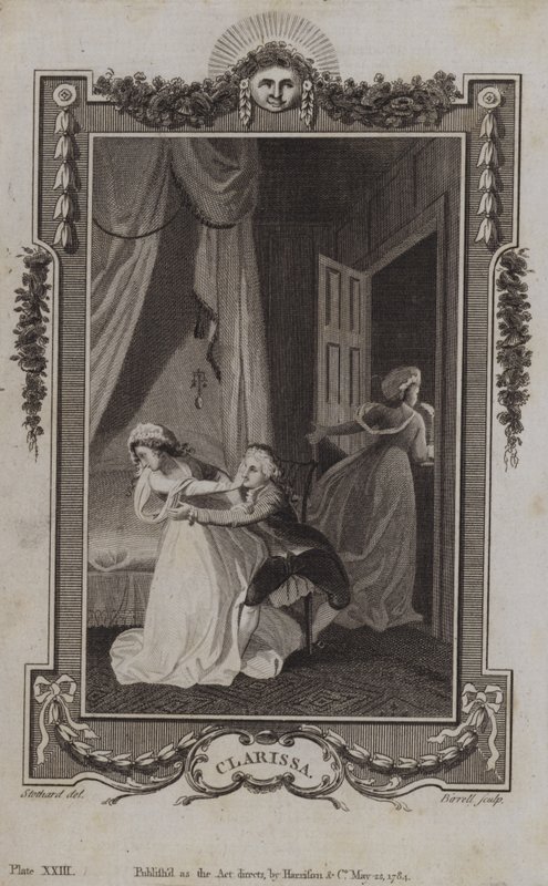 Scene fra Clarissa, av Samuel Richardson av English School