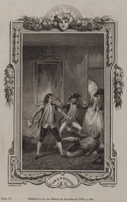 Scene fra The History of Sir Charles Grandison, av Samuel Richardson av English School