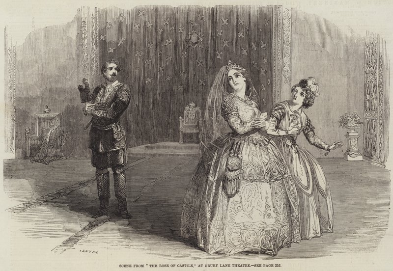 Scene fra "The Rose of Castile," på Drury Lane Theatre (gravering) av English School