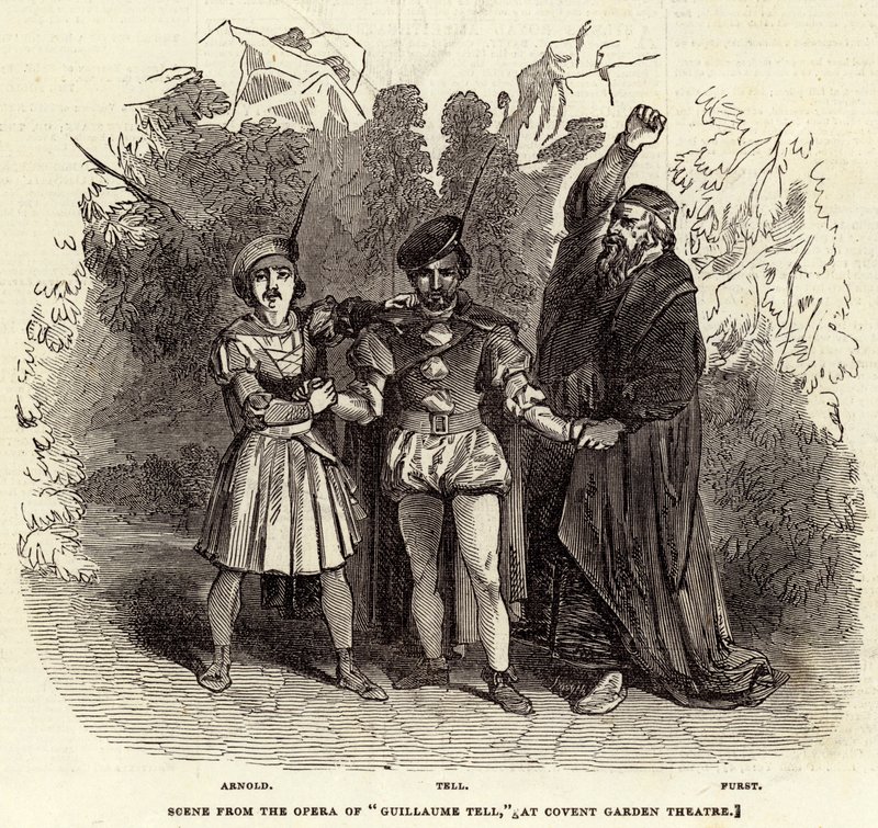 Scene fra operaen til "Guillaume Tell," ved Covent Garden Theatre (gravering) av English School