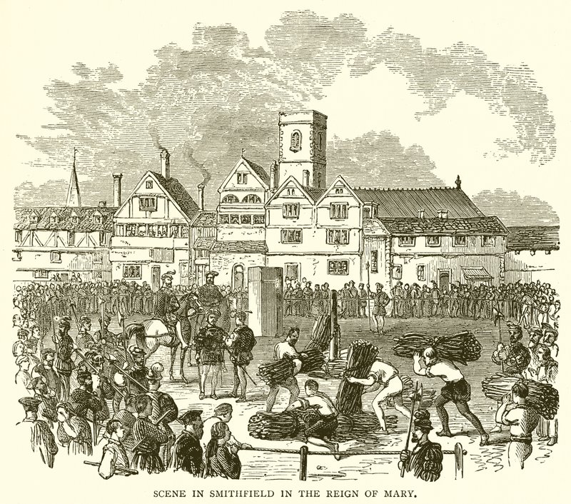 Scene i Smithfield i Reign of Mary av English School