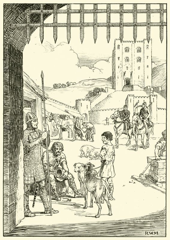 Scene i en slottsgård (blekk på papir) av English School