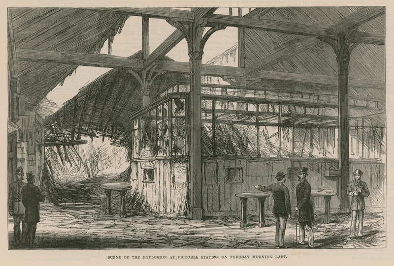 Scene av eksplosjonen på Victoria Station tirsdag morgen sist, 1884 av English School