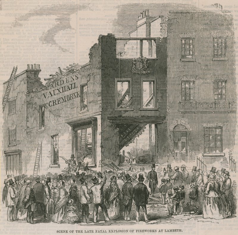 Scene av den dødelige eksplosjonen av fyrverkeri ved Lambeth av English School