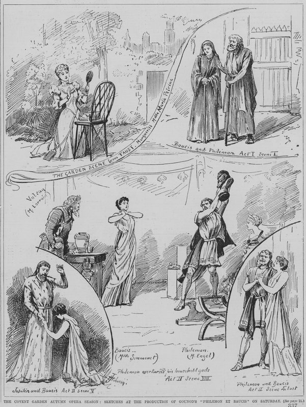 Scener fra en forestilling av Charles Gounods opera Philemon et Baucis i Royal Opera House, Covent Garden, London av English School