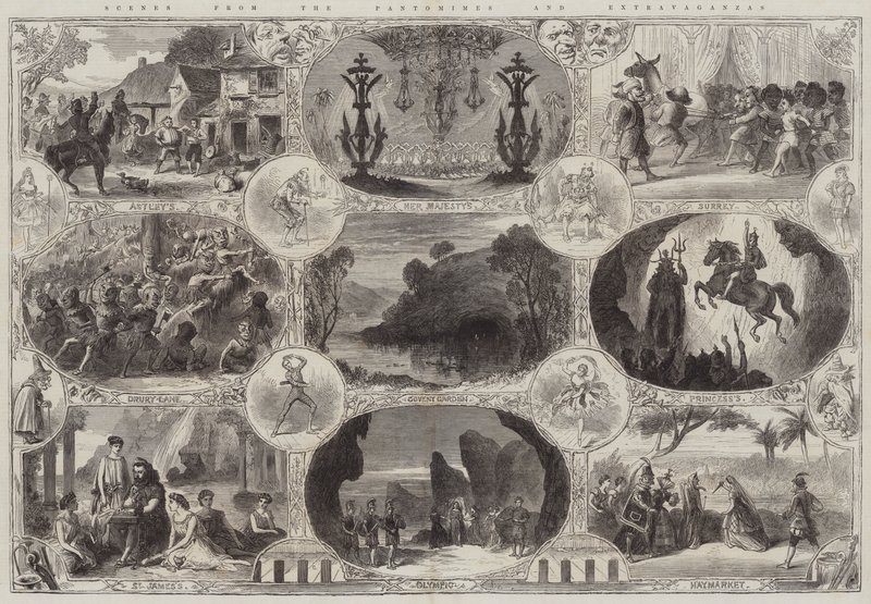 Scener fra Pantomimes og Extravaganzas (gravering) av English School