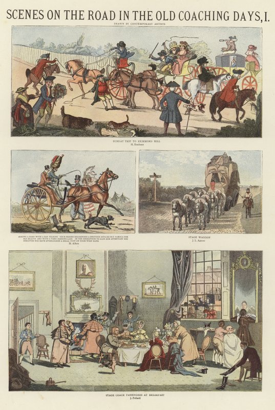 Scener på veien i de gamle trenerdagene av English School