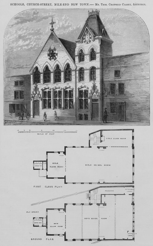 Skoler, Church-Street, Mile-End New Town (gravering) av English School