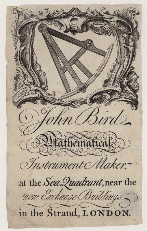 Scientific Instrument Maker, John Bird, handelskort av English School