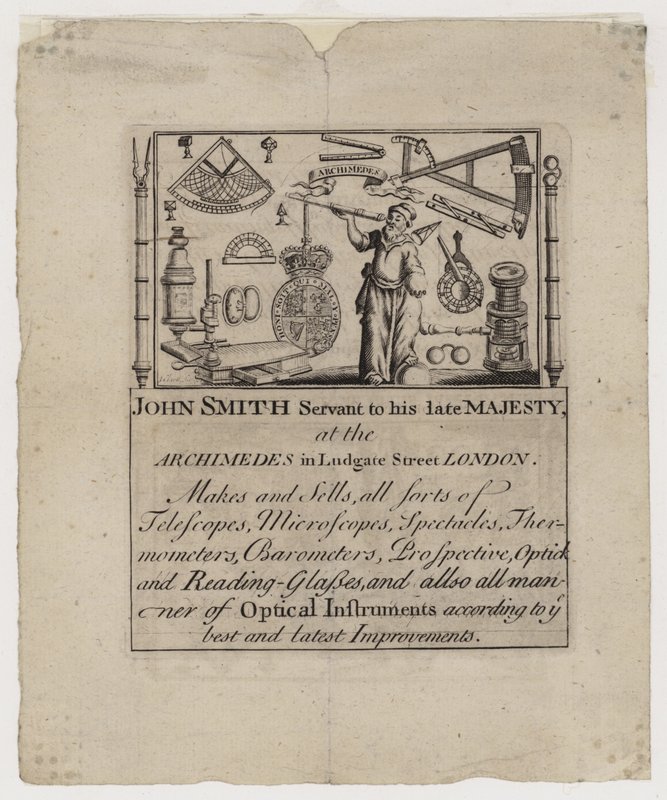 Scientific Instrument Maker, John Smith, handelskort av English School