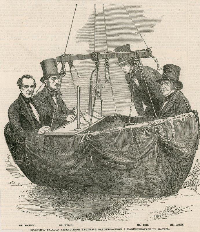Vitenskapelig ballongoppstigning fra Vauxhall Gardens, London av English School
