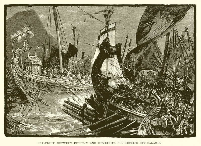 Sjøkamp mellom Ptolemaios og Demetrius Poliorcetes utenfor Salamis av English School