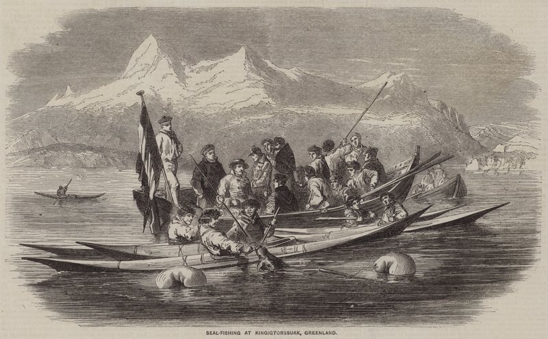 Selfiske ved Kingigtorssuak, Grønland (gravering) av English School