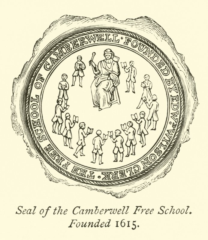 Segl fra Camberwell Free School, grunnlagt 1615 av English School