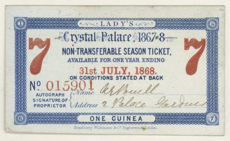 Sesongkort for Crystal Palace, London, 1867-1868 av English School