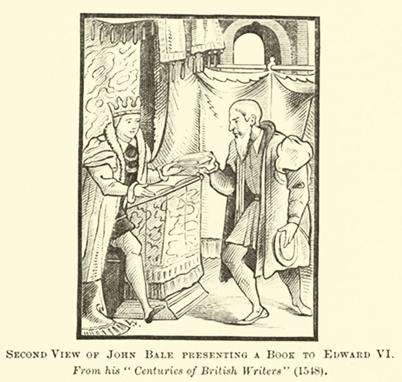 Second View av John Bale som presenterer en bok til Edward VI av English School