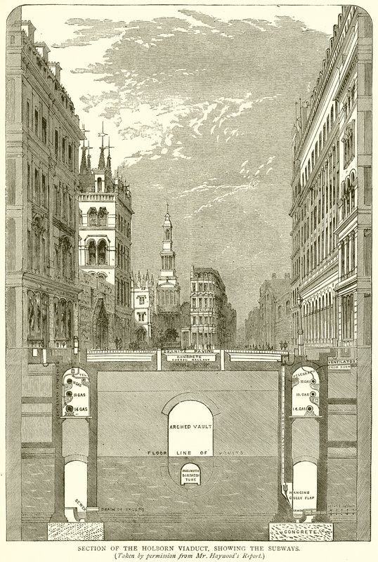 Del av Holborn-viadukten, som viser t-banene av English School