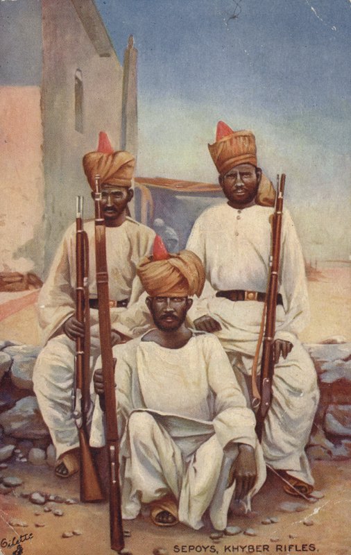 Sepoyer, Khyber-rifler (fargelitografi) av English School