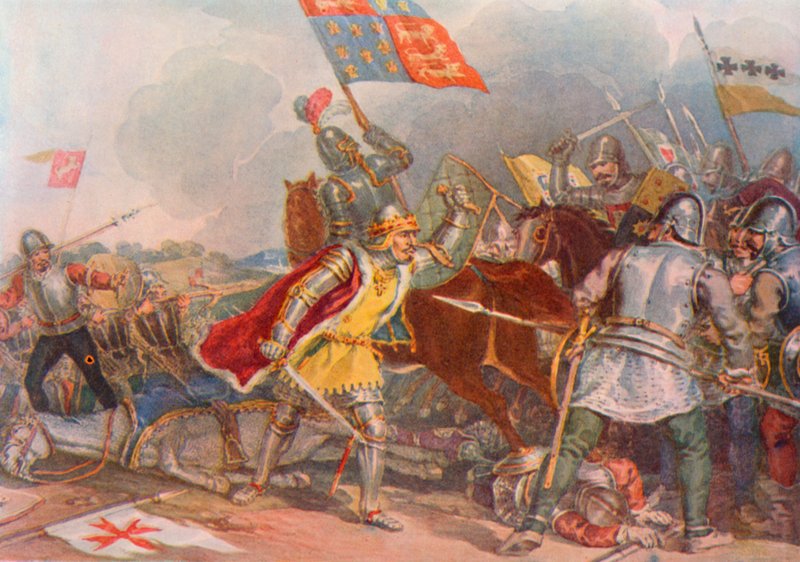 Shakespeare: Richard the Third at Bosworth, King Richard III, Act V, Scene 4 (color litho) av English School