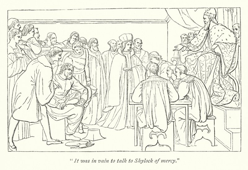 Shakespeares The Merchant Of Venice; Domstol, dogen inviterer Portia til setet hennes av English School
