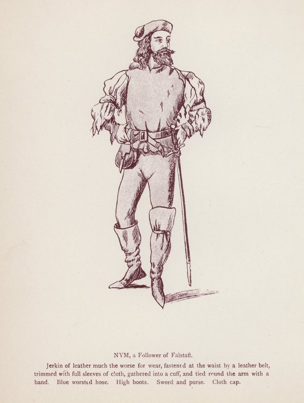 Shakespeares The Merry Wives of Windsor: Nym, a Follower of Falstaff (litho) av English School