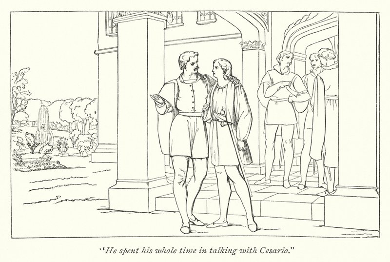 Shakespeares tolvte natt; Orsino sender Viola til Olivia (gravering) av English School