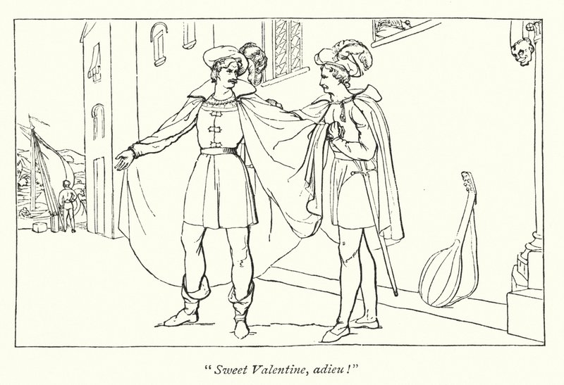 Shakespeares Two Gentlemen Of Verona; Avskjeden mellom Valentine og Proteus (gravering) av English School