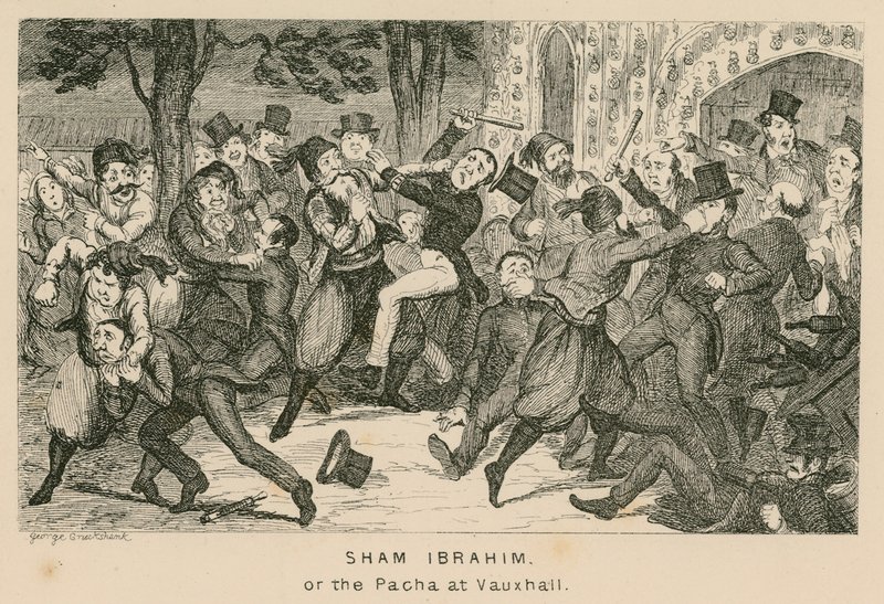 Sham Ibrahim eller Pacha i Vauxhall Gardens, London av English School