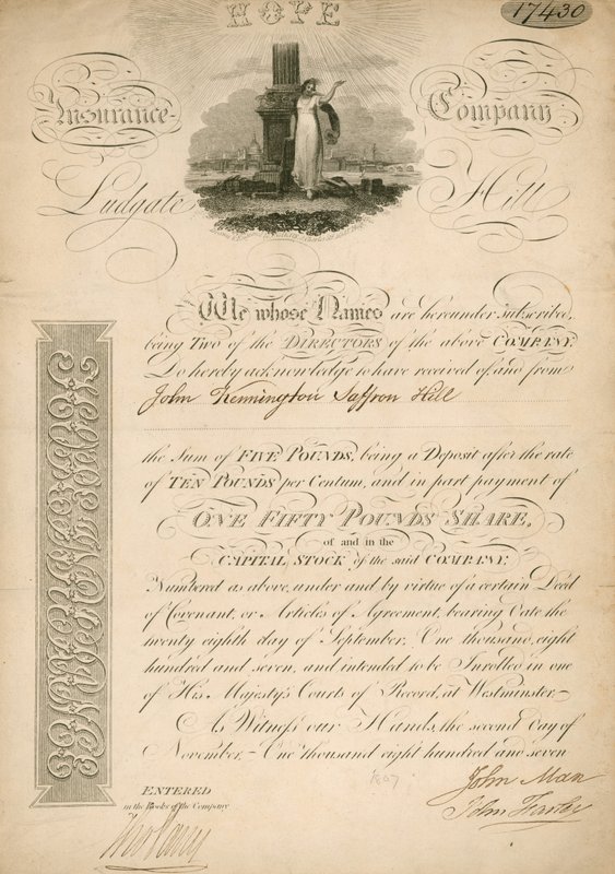 Andel for Hope Insurance Company, Ludgate Hill, London av English School