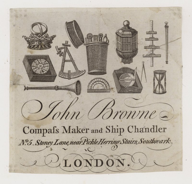 Skipshandlere, John Browne, handelskort av English School