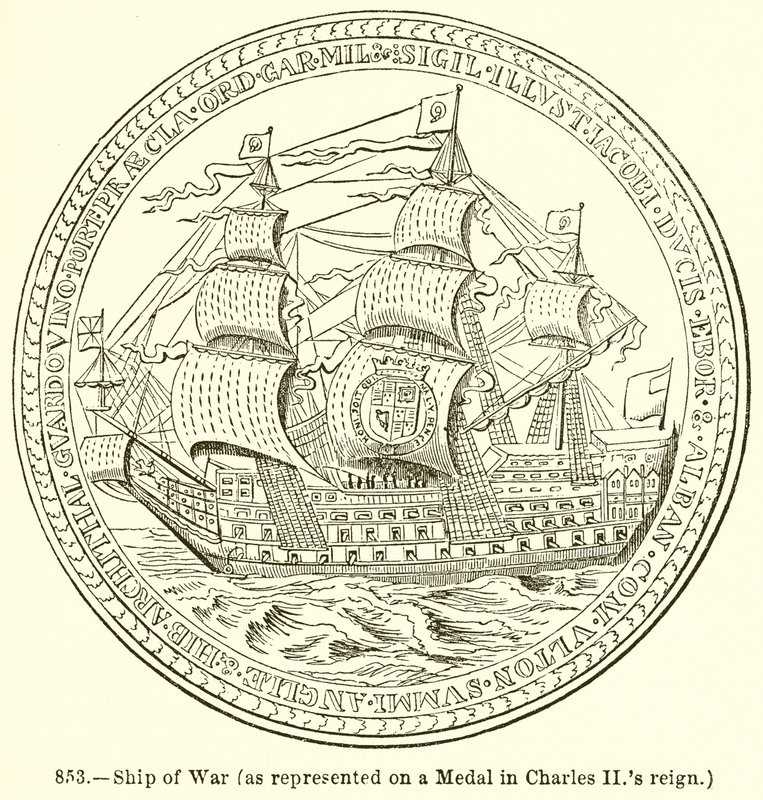 Krigsskip (som representert på en medalje i Charles IIs regjeringstid) av English School