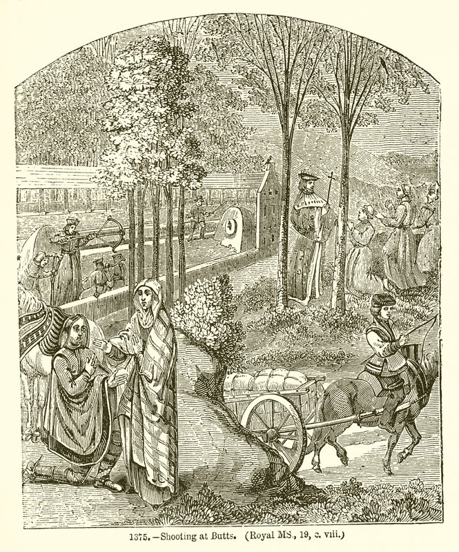 Skyting mot rumper. (Royal MS, 19, o. Viii) av English School