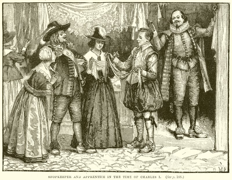 Butikkeier og lærling i Charles I's tid av English School