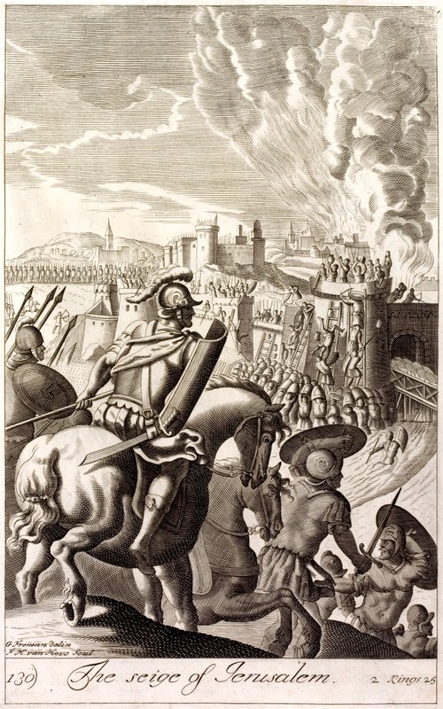 Beleiring av Jerusalem av Nebukadnesar II av Babylon, 597 f.Kr. (gravering) av English School