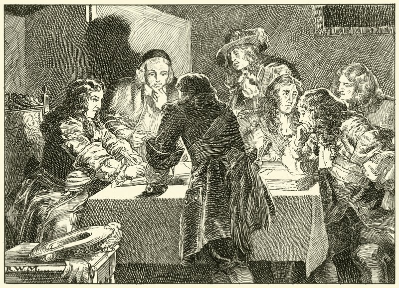 Signerer invitasjonen til William av Orange (blekk på papir) av English School