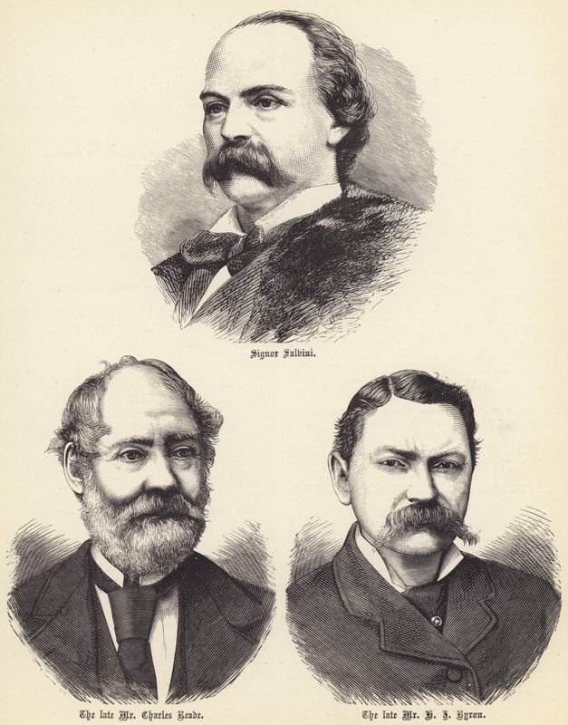 Signor Salvini, avdøde Mr Charles Reade, avdøde Mr H J Byron (gravering) av English School