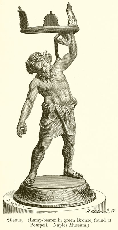 Silenus. (Lampebærer i grønn bronse, funnet i Pompeii. Napoli-museet) (gravering) av English School