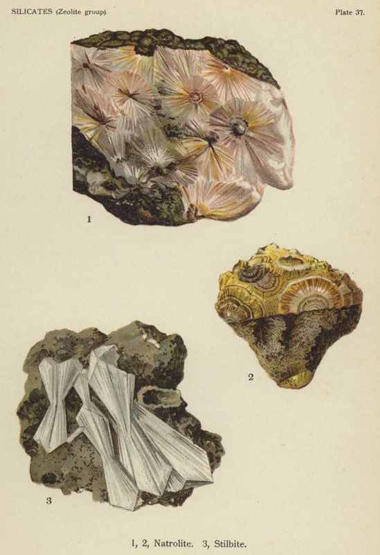 Silikater (zeolittgruppe), natrolitt, stilbitt (fargelitho) av English School