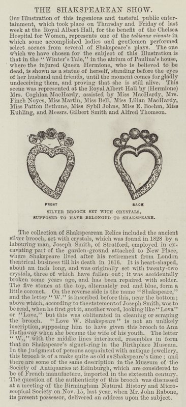 Sølvbrosjesett med krystaller, som skal ha tilhørt Shakspeare (gravering) av English School